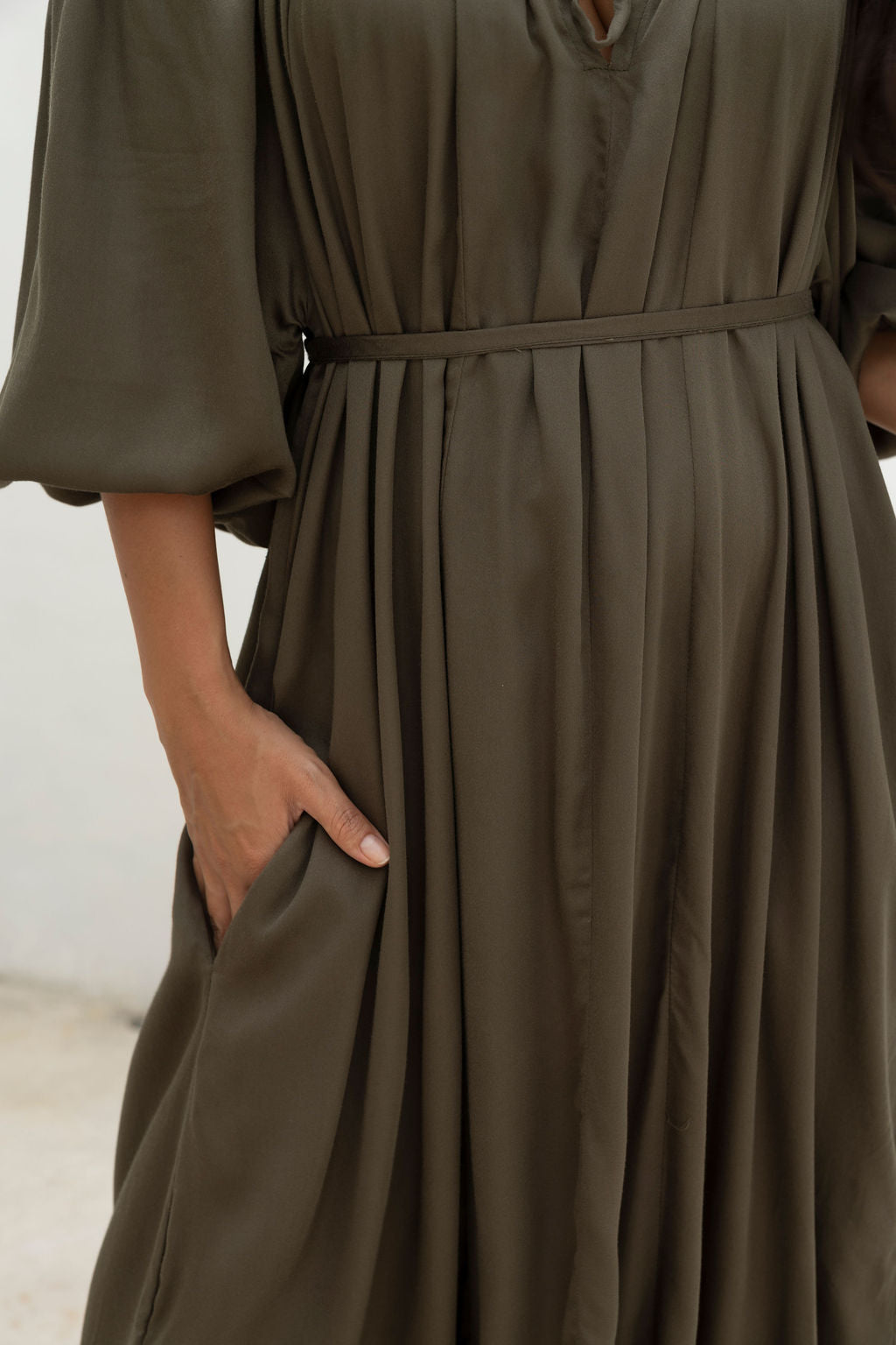 Chevron Dress - Olive Luxe Satin