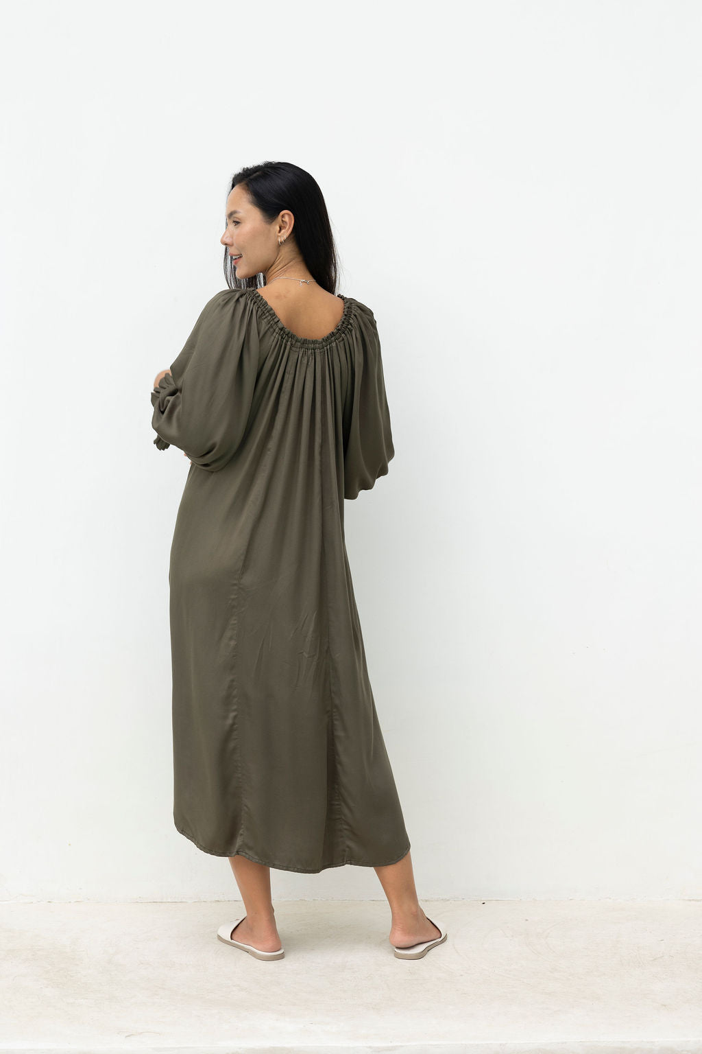 Chevron Dress - Olive Luxe Satin