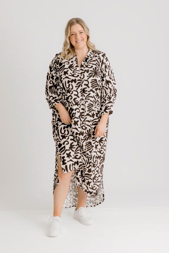 Arenes Motif Shirt Dress - Ecru Motif Print - Salt + Soda