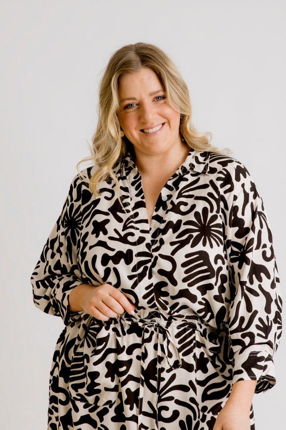 Arenes Motif Shirt Dress - Ecru Motif Print - Salt + Soda