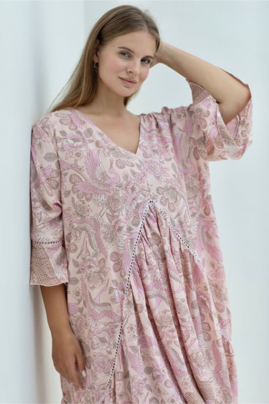 Hilo Dress - Pink Stork Print - Salt + Soda