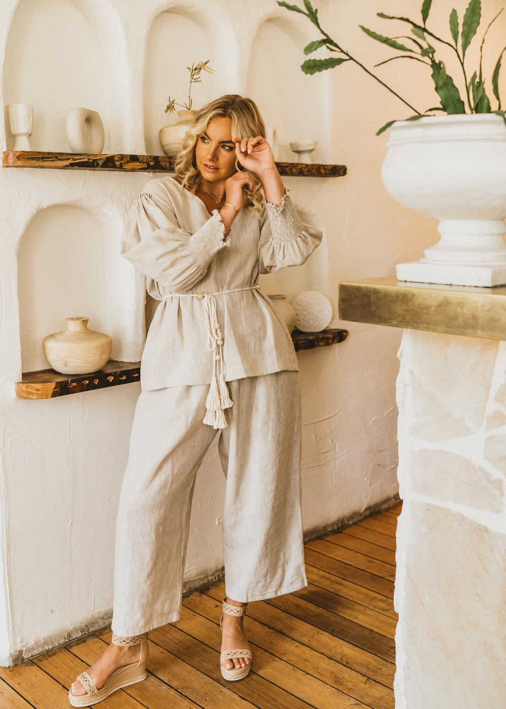 Pisa Linen Blouse Natural - Salt + Soda