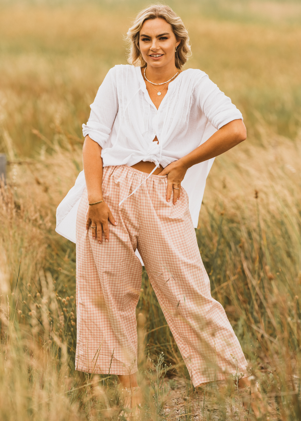 Broome Pant Pink Check - Salt + Soda