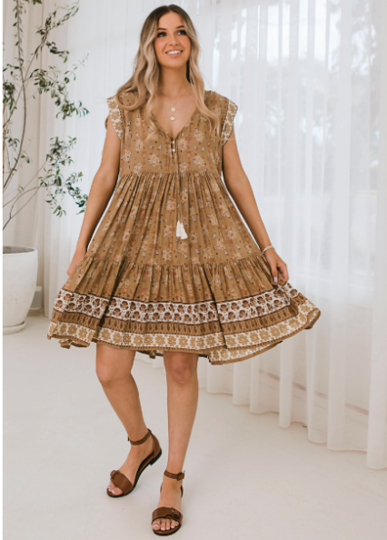 Isola Dress - Biscuit Print - Fits Size 8/10