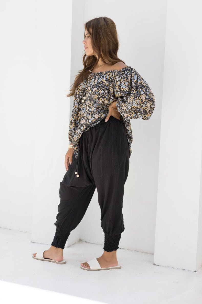 Ouvea Blouse - Black Iris Print - Salt + Soda