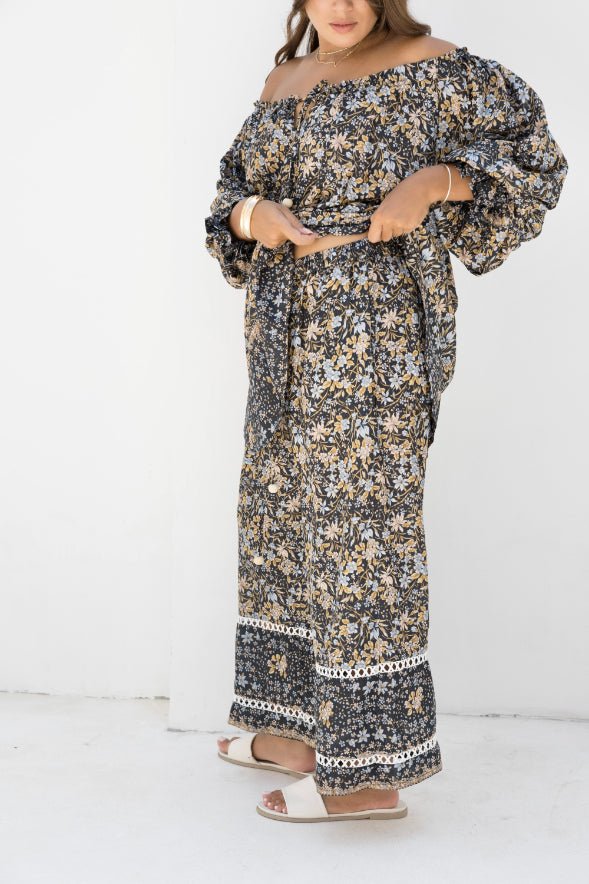 Ouvea Blouse - Black Iris Print - Salt + Soda