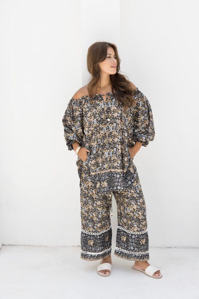 Ouvea Blouse - Black Iris Print - Salt + Soda