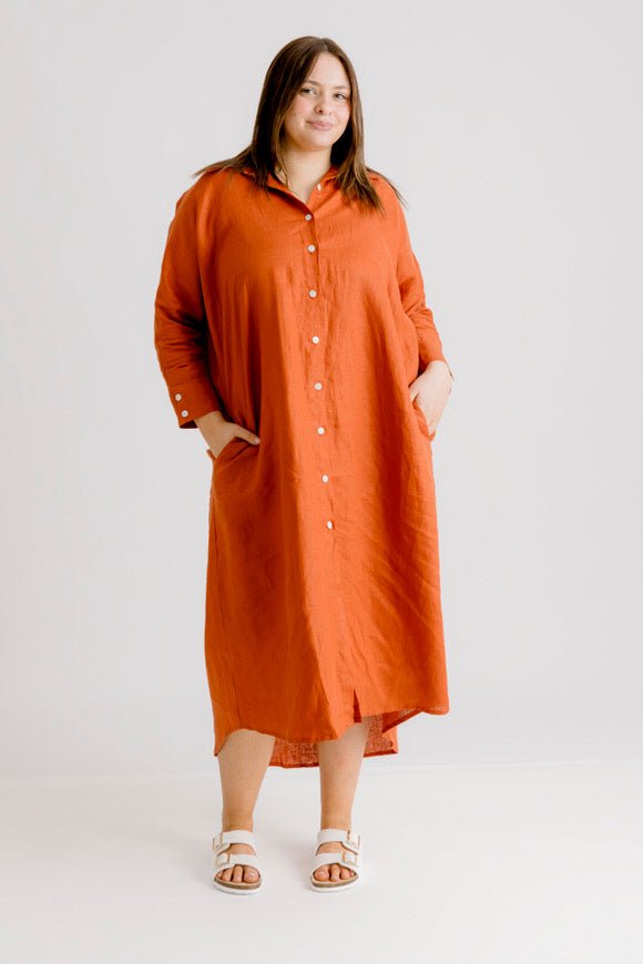 St Tropez Linen Shirt Dress - Rust - Salt + Soda