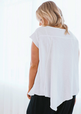 Salt & Soda Design For Everybody For Every Season For Every Day Little Cove T-Shirt Crisp White Cotton Feature Stitching Asymmetrical Hemline Flattering Round Neckline 100% Organic Cotton Bamboo Cap Sleeve