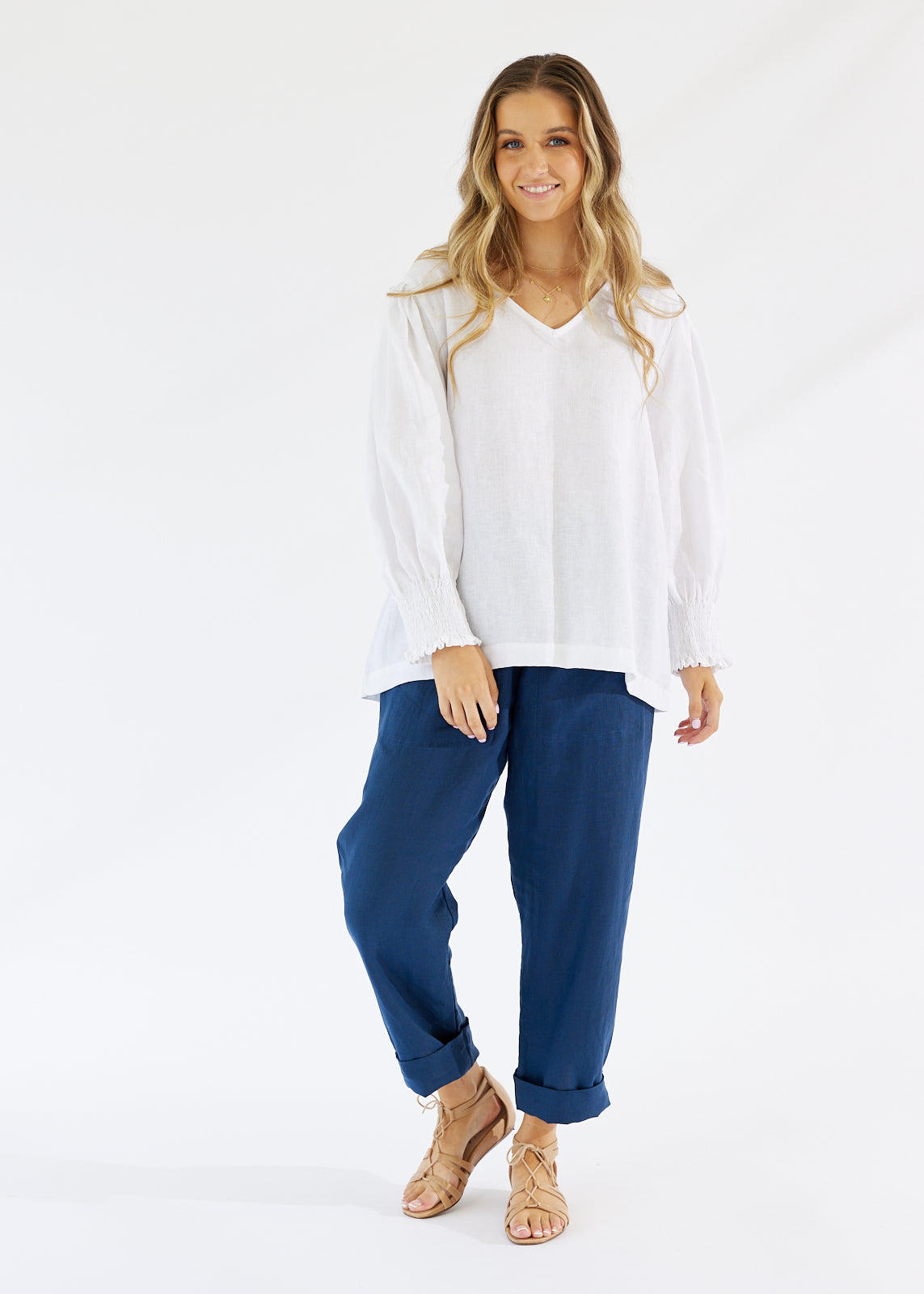 Pisa Linen Blouse White - Salt + Soda