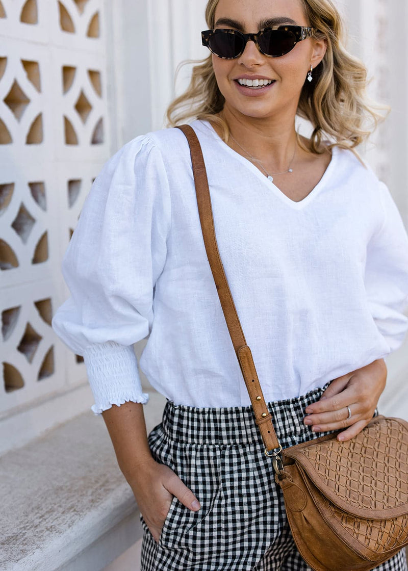 Pisa Linen Blouse White - Salt + Soda