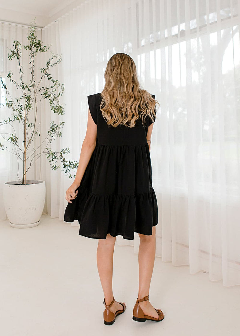 Isola Cap Sleeve Dress Black - Salt + Soda
