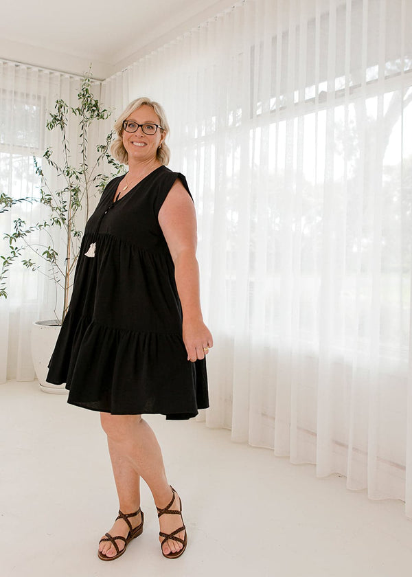 Isola Cap Sleeve Dress Black - Salt + Soda